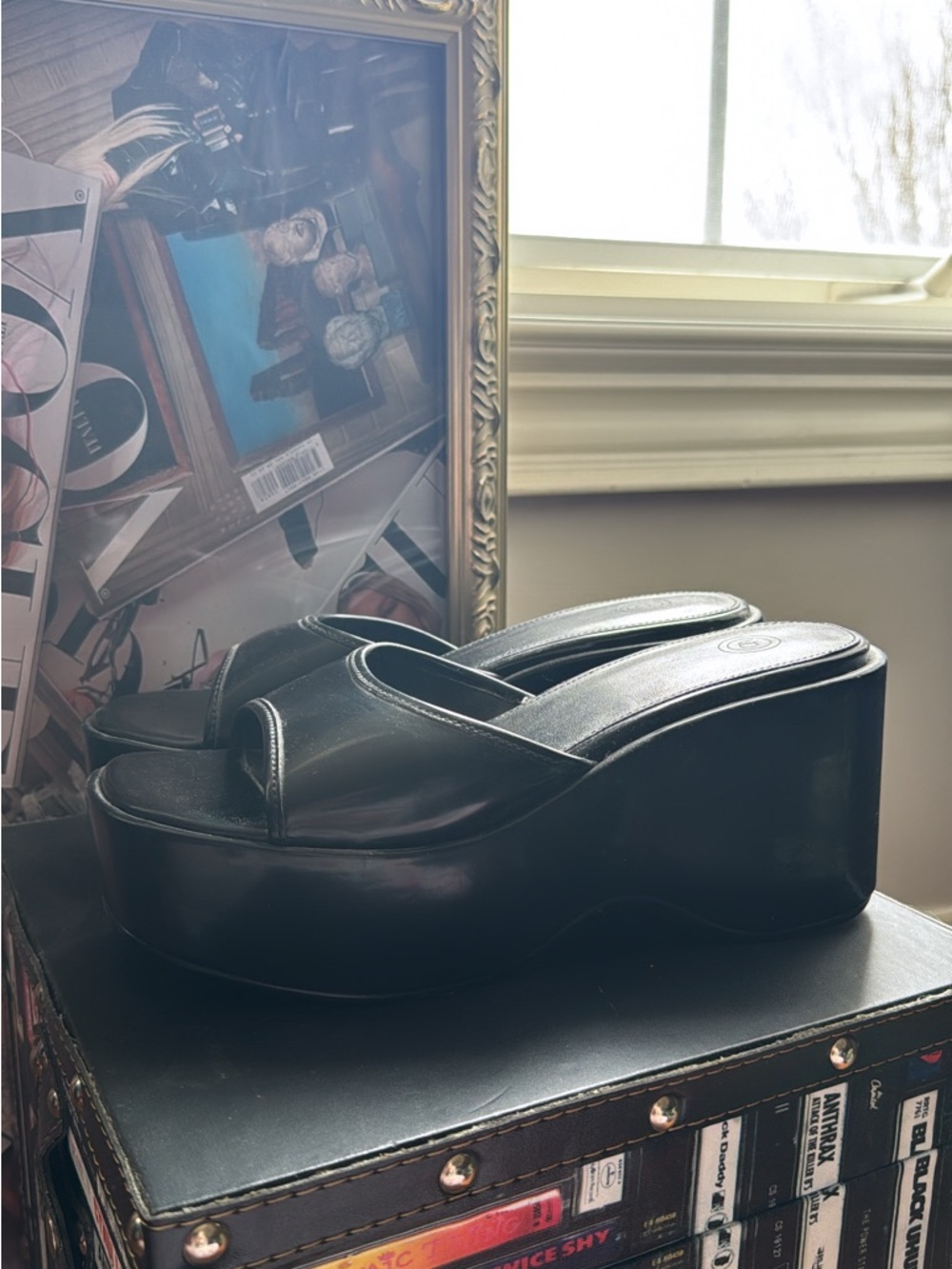 Urban Outfitters Black Platform Slide Sandals